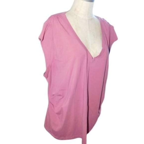 Athleta Size 2X Plus Size Ruched Shoulder & Side STRETCH Knit Casual Top - Picture 1 of 3